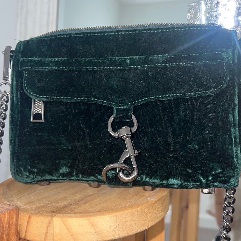 Rebecca minkoff dark green velvet crossbody bag